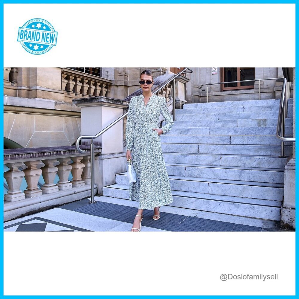 Boho Maxi Dress Floral Long Sleeve V-Neck Button Pockets Flowy Wedding Guest - Picture 7 of 7